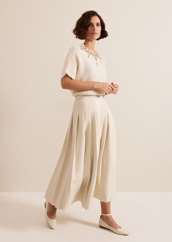 Phase Eight Susie Cream Pu Pleated Skirts Cream Australia | EN8916037